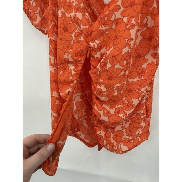 Sienna Sky Blouse Junior Large Orange Floral Ruched Bohemian Preppy Summer - Picture 9 of 10